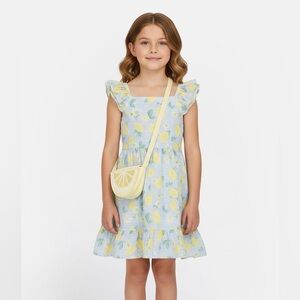 Draper James Light Blue and Lemon Print Smocked Spring Dress, Girls Size 6X
